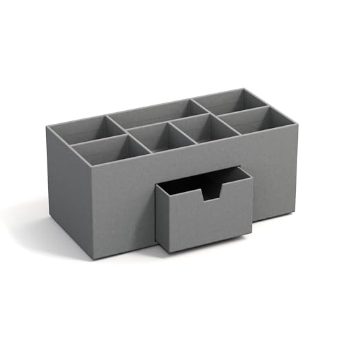 Bigso Box of Sweden VENDELA Schreibtisch Organizer mit 7 Fächern und Schublade – Ablagebox aus Faserplatte und Papier – Schreibtischset für Büromaterial – grau von BIGSO BOX OF SWEDEN
