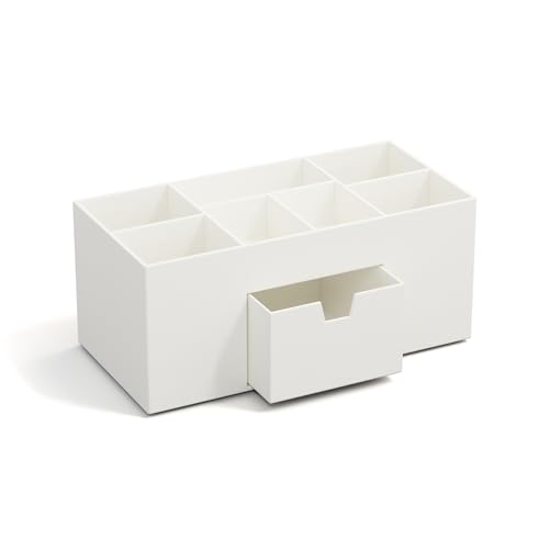 Bigso Box of Sweden VENDELA Schreibtisch Organizer mit 7 Fächern und Schublade – Ablagebox aus Faserplatte und Papier – Schreibtischset für Büromaterial – weiß von BIGSO BOX OF SWEDEN