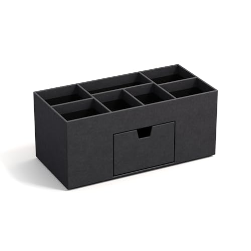 Bigso Box of Sweden VENDELA Schreibtisch Organizer mit 7 Fächern und Schublade – Ablagebox aus Faserplatte und Papier in Leinenoptik – Schreibtischset für Büromaterial – schwarz von BIGSO BOX OF SWEDEN
