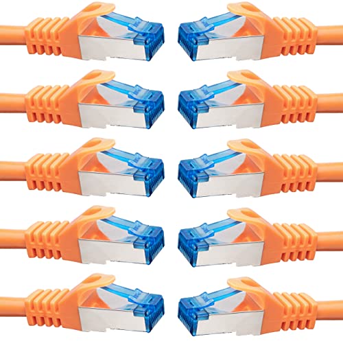 BIGtec - 10 Stück - 10m CAT.7 Gigabit Patchkabel Netzwerkkabel orange Kupferkabel Patch Ethernt LAN DSL Kabel CAT7 (RJ45, Cat 7, S/FTP PIMF) 10,00m von BIGtec