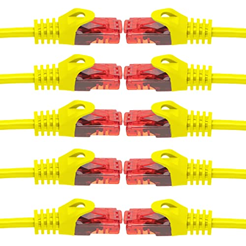 BIGtec - 10 Stück - 10m Gigabit Netzwerkkabel Patchkabel Ethernet LAN DSL Patch Kabel gelb (2x RJ-45 Anschluß, CAT.5e, kompatibel zu CAT.6 CAT.6a CAT.7) 10 Meter von BIGtec