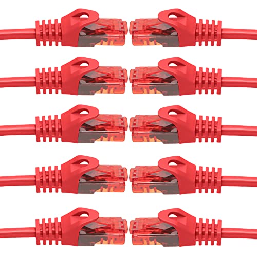 BIGtec - 10 Stück - 15m Gigabit Netzwerkkabel Patchkabel Ethernet LAN DSL Patch Kabel rot (2x RJ-45 Anschluß, CAT.5e, kompatibel zu CAT.6 CAT.6a CAT.7) 15 Meter von BIGtec