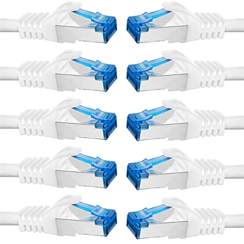 BIGtec - 10 Stück - 5m CAT.7 Gigabit Patchkabel Netzwerkkabel weiß Kupferkabel Patch Ethernt LAN DSL Kabel CAT7 (RJ45, Cat 7, S/FTP PIMF) 5,00m von BIGtec