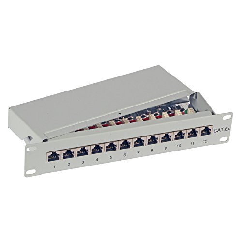 BIGtec 12 Port CAT6a Patchpanel Verteilerfeld Verteiler Patchfeld 500Mhz 10 Gigabit LSA Technik RJ45 8P8C RAL7035 grau 10 Zoll 10" von BIGtec