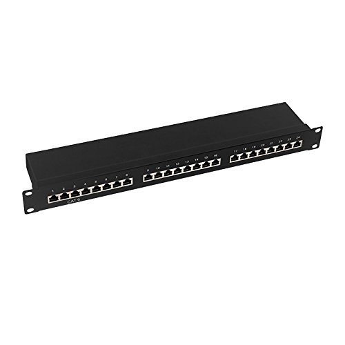 BIGtec 24 Port CAT6 Patchpanel Verteilerfeld Verteiler Patchfeld 10 Gigabit LSA Technik RJ45 8P8C RAL9005 schwarz 19 Zoll 19" von BIGtec