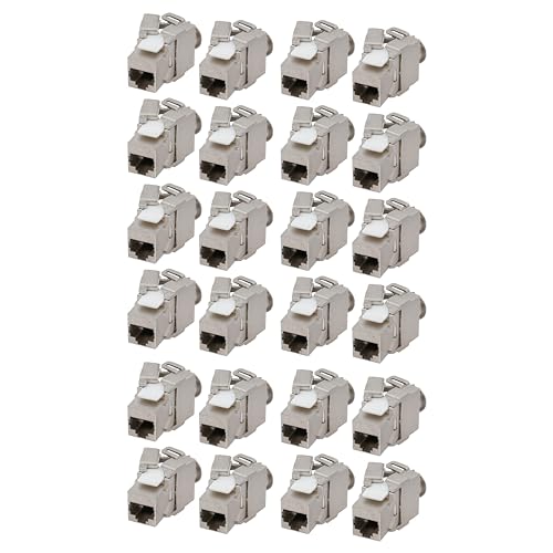 BIGtec 24 Stück Keystone RJ45 Modul CAT6a Jack Adapter geschirmt werkzeuglos Snap In Montage CAT.6a 500Mhz 10GBit/s Ethernet LAN Verlegekabel Patchkabel Kabel geeignet für Cat.7 Kabel von BIGtec