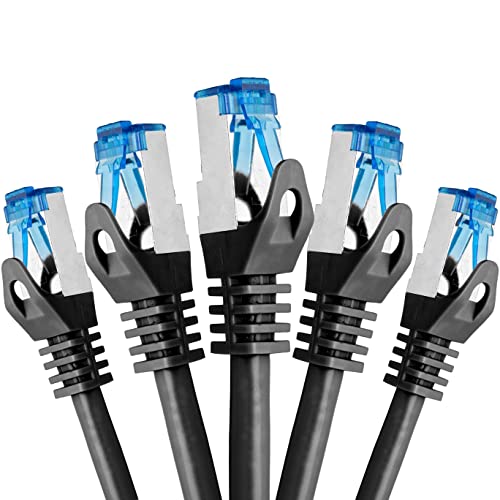 BIGtec - 5 Stück - 0,15m CAT 7 Kabel Netzwerkkabel Patchkabel Gigabit Patch DSL LAN Kabel CAT.7 Ethernet schwarz Kupferkabel doppelt geschirmt RJ45 Stecker Cat-7 S/FTP PIMF 10 Gbps 15cm kurzes Kabel von BIGtec