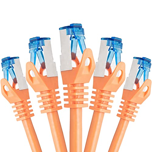 BIGtec - 5 Stück - 10m CAT.7 Gigabit Patchkabel Netzwerkkabel orange Kupferkabel Patch Ethernt LAN DSL Kabel CAT7 (RJ45, Cat 7, S/FTP PIMF) 10,00m von BIGtec