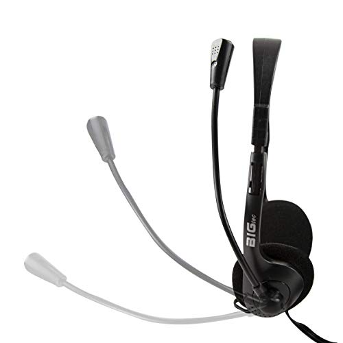 BIGtec Headset mit Mikrofon Stereo 2X Klinke 3,5mm Anschluß, leicht, verstellbar, Flexibler Mikro Arm, Lautstärkeregler 1,8m Kabel PC Computer Laptop Gaming Büro Home Office von BIGtec