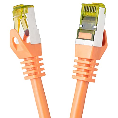 BIGtec LAN Kabel 0,25m Netzwerkkabel CAT7 Ethernet Internet Patchkabel CAT.7 orange Gigabit doppelt geschirmt Netzwerke Modem Router Switch 2 x Stecker RJ45 kompatibel zu CAT.5 CAT.6 CAT.6a CAT.8 von BIGtec