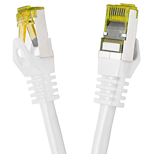 BIGtec LAN Kabel 0,25m Netzwerkkabel CAT7 Ethernet Internet Patchkabel CAT.7 weiß Gigabit doppelt geschirmt Netzwerke Modem Router Switch 2 x Stecker RJ45 kompatibel zu CAT.5 CAT.6 CAT.6a CAT.8 von BIGtec