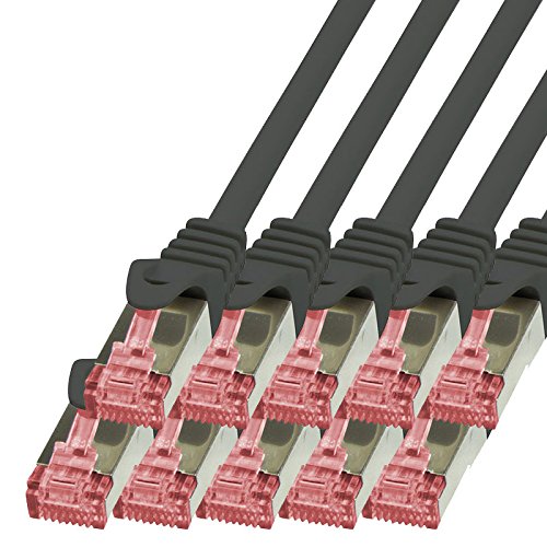 BIGtec LAN Kabel 10 Stück 0,15m Netzwerkkabel Ethernet Internet Patchkabel CAT.6 schwarz Gigabit SFTP doppelt geschirmt für Netzwerke Modem Router Switch kompatibel zu CAT.5 CAT.6a CAT.7 Stecker von BIGtec