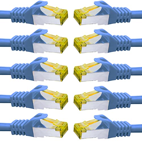BIGtec LAN Kabel 10 Stück 0,25m Netzwerkkabel CAT7 Ethernet Internet Patchkabel CAT.7 blau Gigabit doppelt geschirmt Netzwerke Router Switch 2 x Stecker RJ45 kompatibel zu CAT.5 CAT.6 CAT.6a CAT.8 von BIGtec
