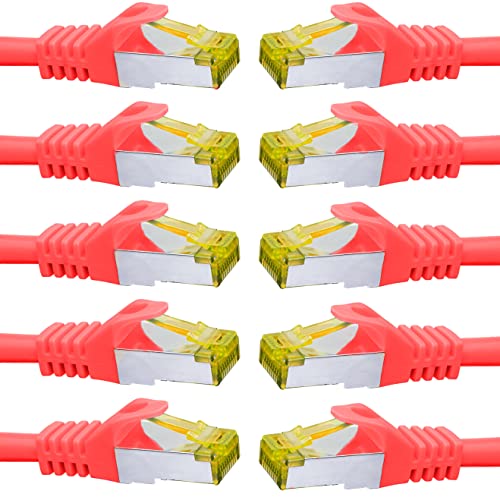 BIGtec LAN Kabel 10 Stück 0,25m Netzwerkkabel CAT7 Ethernet Internet Patchkabel CAT.7 rot Gigabit doppelt geschirmt Netzwerke Router Switch 2 x Stecker RJ45 kompatibel zu CAT.5 CAT.6 CAT.6a CAT.8 von BIGtec