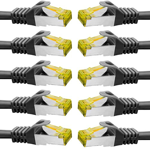 BIGtec LAN Kabel 10 Stück 0,25m Netzwerkkabel CAT7 Ethernet Internet Patchkabel CAT.7 schwarz Gigabit doppelt geschirmt Netzwerke Router Switch 2 x Stecker RJ45 kompatibel zu CAT.5 CAT.6 CAT.6a CAT.8 von BIGtec