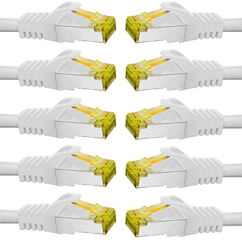 BIGtec LAN Kabel 10 Stück 0,25m Netzwerkkabel CAT7 Ethernet Internet Patchkabel CAT.7 weiß Gigabit doppelt geschirmt Netzwerke Router Switch 2 x Stecker RJ45 kompatibel zu CAT.5 CAT.6 CAT.6a CAT.8 von BIGtec