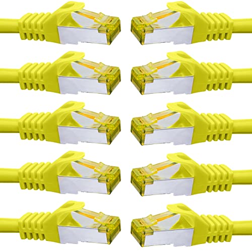 BIGtec LAN Kabel 10 Stück 0,5m Netzwerkkabel CAT7 Ethernet Internet Patchkabel CAT.7 gelb Gigabit doppelt geschirmt Netzwerke Router Switch 2 x Stecker RJ45 kompatibel zu CAT.5 CAT.6 CAT.6a CAT.8 von BIGtec