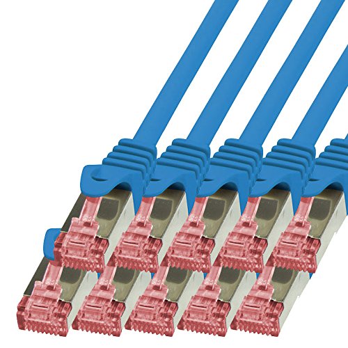 BIGtec LAN Kabel 10 Stück 0,5m Netzwerkkabel Ethernet Internet Patchkabel CAT.6 blau Gigabit SFTP doppelt geschirmt für Netzwerke Modem Router Switch 2 x RJ45 kompatibel zu CAT.5 CAT.6a CAT.7 Stecker von BIGtec