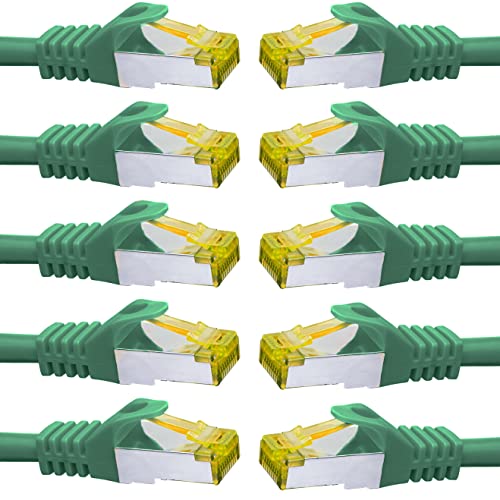 BIGtec LAN Kabel 10 Stück 1,5m Netzwerkkabel CAT7 Ethernet Internet Patchkabel CAT.7 grün Gigabit doppelt geschirmt Netzwerke Router Switch 2 x Stecker RJ45 kompatibel zu CAT.5 CAT.6 CAT.6a CAT.8 von BIGtec