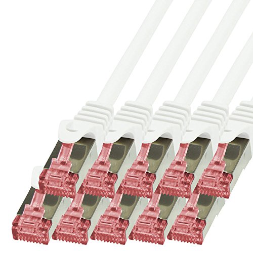 BIGtec LAN Kabel 10 Stück 1,5m Netzwerkkabel Ethernet Internet Patchkabel CAT.6 weiß Gigabit SFTP doppelt geschirmt für Netzwerke Modem Router Switch 2 x RJ45 kompatibel zu CAT.5 CAT.6a CAT.7 Stecker von BIGtec