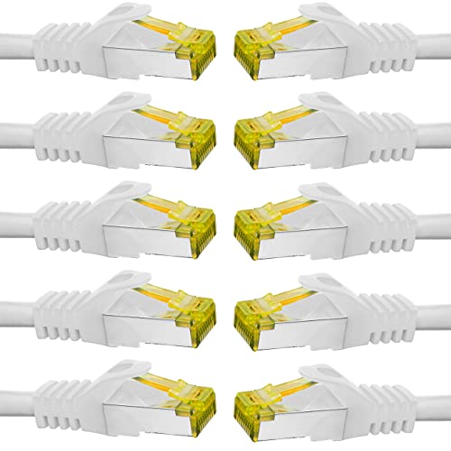 BIGtec LAN Kabel 10 Stück 10m Netzwerkkabel CAT7 Ethernet Internet Patchkabel CAT.7 weiß Gigabit doppelt geschirmt Netzwerke Router Switch 2 x Stecker RJ45 kompatibel zu CAT.5 CAT.6 CAT.6a CAT.8 von BIGtec