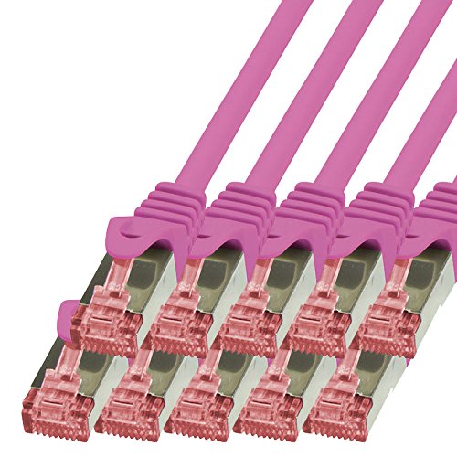BIGtec LAN Kabel 10 Stück 10m Netzwerkkabel Ethernet Internet Patchkabel CAT.6 Magenta Gigabit SFTP doppelt geschirmt für Netzwerke kompatibel zu CAT.5 CAT.6a CAT.7 Stecker von BIGtec