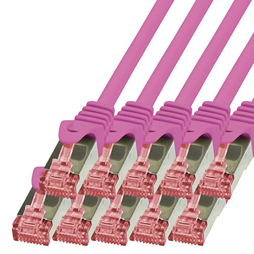 BIGtec Lan Kabel 10 Stück 10m Netzwerkkabel Ethernet Internet Patchkabel CAT.6 magenta Gigabit SFTP doppelt geschirmt für Netzwerke kompatibel zu CAT.5 CAT.6a CAT.7 Stecker von BIGtec