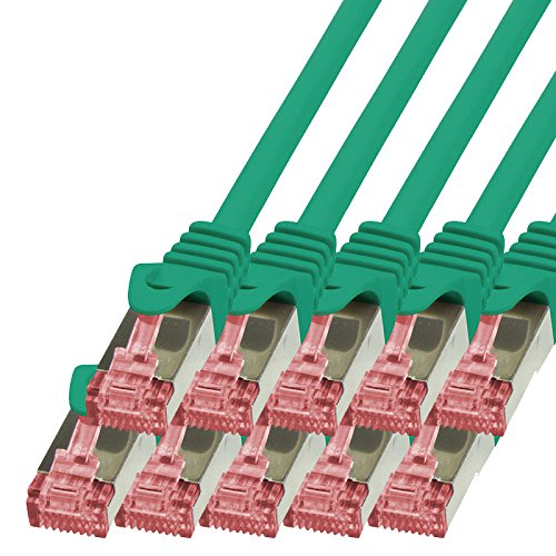 BIGtec LAN Kabel 10 Stück 10m Netzwerkkabel Ethernet Internet Patchkabel CAT.6 grün Gigabit SFTP doppelt geschirmt für Netzwerke Modem Router Switch 2 x RJ45 kompatibel zu CAT.5 CAT.6a CAT.7 Stecker von BIGtec