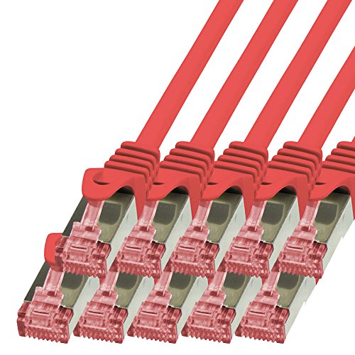 BIGtec LAN Kabel 10 Stück 10m Netzwerkkabel Ethernet Internet Patchkabel CAT.6 rot Gigabit SFTP doppelt geschirmt für Netzwerke Modem Router Switch 2 x RJ45 kompatibel zu CAT.5 CAT.6a CAT.7 Stecker von BIGtec
