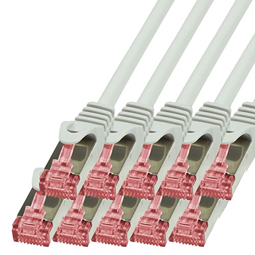 BIGtec LAN Kabel 10 Stück 3m Netzwerkkabel Ethernet Internet Patchkabel CAT.6 grau Gigabit SFTP doppelt geschirmt für Netzwerke Modem Router Switch 2 x RJ45 kompatibel zu CAT.5 CAT.6a CAT.7 Stecker von BIGtec