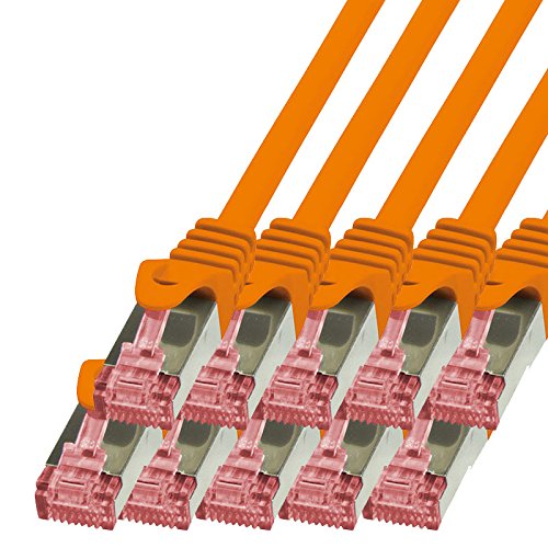 BIGtec LAN Kabel 10 Stück 7,5m Netzwerkkabel Ethernet Internet Patchkabel CAT.6 orange Gigabit SFTP doppelt geschirmt für Netzwerke Router Switch 2 x RJ45 kompatibel zu CAT.5 CAT.6a CAT.7 Stecker von BIGtec
