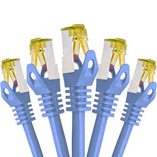 BIGtec LAN Kabel 5 Stück 0,25m Netzwerkkabel CAT7 Ethernet Internet Patchkabel CAT.7 blau Gigabit doppelt geschirmt Netzwerke Router Switch 2 x Stecker RJ45 kompatibel zu CAT.5 CAT.6 CAT.6a CAT.8 von BIGtec