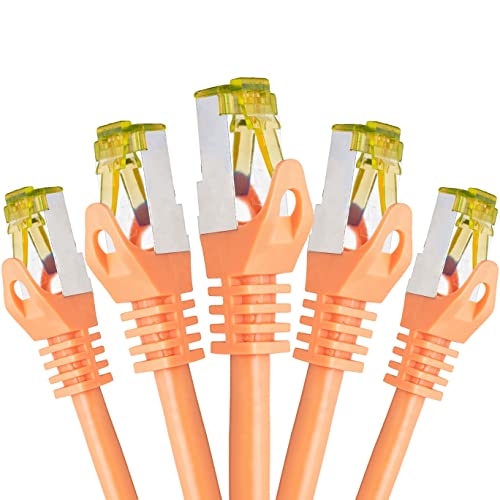 BIGtec LAN Kabel 5 Stück 0,5m Netzwerkkabel CAT7 Ethernet Internet Patchkabel CAT.7 orange Gigabit doppelt geschirmt Netzwerke Router Switch 2 x Stecker RJ45 kompatibel zu CAT.5 CAT.6 CAT.6a CAT.8 von BIGtec