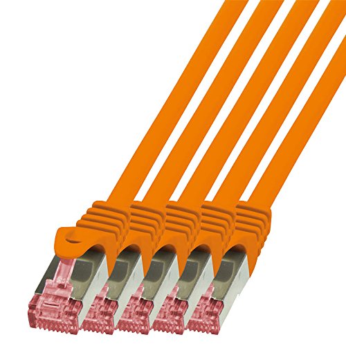 BIGtec LAN Kabel 5 Stück 10m Netzwerkkabel Ethernet Internet Patchkabel CAT.6 orange Gigabit SFTP doppelt geschirmt für Netzwerke Modem Router Switch 2 x RJ45 kompatibel zu CAT.5 CAT.6a CAT.7 Stecker von BIGtec