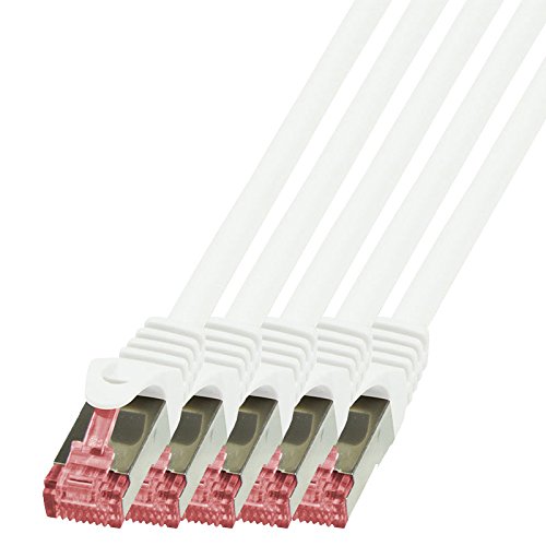 BIGtec LAN Kabel 5 Stück 10m Netzwerkkabel Ethernet Internet Patchkabel CAT.6 weiß Gigabit SFTP doppelt geschirmt für Netzwerke Modem Router Switch 2 x RJ45 kompatibel zu CAT.5 CAT.6a CAT.7 Stecker von BIGtec