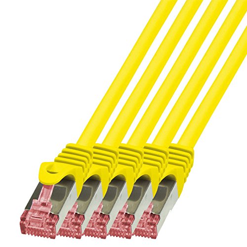 BIGtec LAN Kabel 5 Stück 15m Netzwerkkabel Ethernet Internet Patchkabel CAT.6 gelb Gigabit SFTP doppelt geschirmt für Netzwerke Modem Router Switch 2 x RJ45 kompatibel zu CAT.5 CAT.6a CAT.7 Stecker von BIGtec