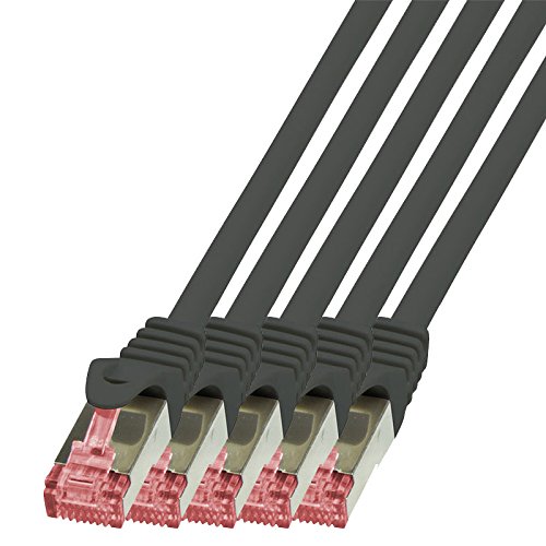 BIGtec LAN Kabel 5 Stück 15m Netzwerkkabel Ethernet Internet Patchkabel CAT.6 schwarz Gigabit SFTP doppelt geschirmt für Netzwerke Modem Router Switch kompatibel zu CAT.5 CAT.6a CAT.7 Stecker von BIGtec