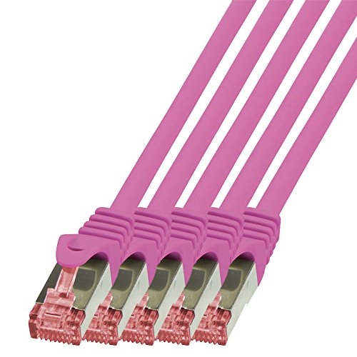 BIGtec LAN Kabel 5 Stück 30m Netzwerkkabel Ethernet Internet Patchkabel CAT.6 Magenta Gigabit SFTP doppelt geschirmt für Netzwerke Modem Router Switch kompatibel zu CAT.5 CAT.6a CAT.7 Stecker von BIGtec