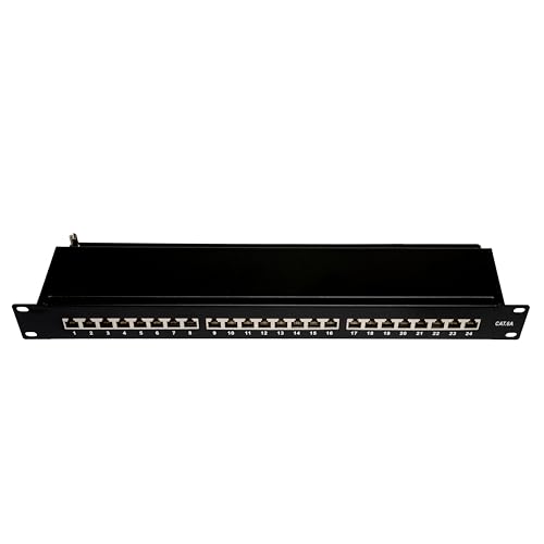 BIGtec Patchpanel 24 Port CAT6a 19 Zoll schwarz Patchfeld Verteilerfeld geschirmt 24x RJ45 Anschluß 19" Rackeinbau Servermontage Netzwerkschrank von BIGtec