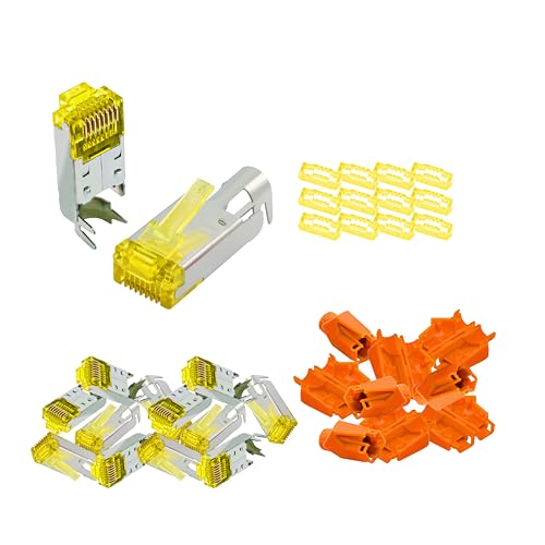 BIGtec RJ45 Stecker Netzwerkstecker 100 Stück Hirose TM31 orange Hochgeschwindigkeits Verbindung für 10G-Ethernet AWG 24-27 für CAT 6 CAT 6a CAT 7 Kabel von BIGtec