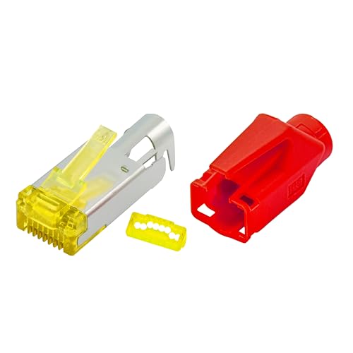 BIGtec RJ45 Stecker Netzwerkstecker 100 Stück Hirose TM31 rot Hochgeschwindigkeits Verbindung für 10G-Ethernet AWG 24-27 für CAT 6 CAT 6a CAT 7 Kabel von BIGtec