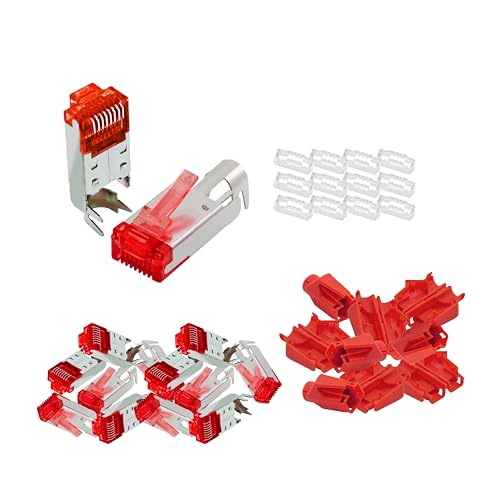 BIGtec RJ45 Stecker Netzwerkstecker 50 Stück Hirose TM21 rot Hochgeschwindigkeits Verbindung für Gigabit Ethernet 1000BASE-T und Fast Ethernet 100BASE-TX AWG 24-27 von BIGtec