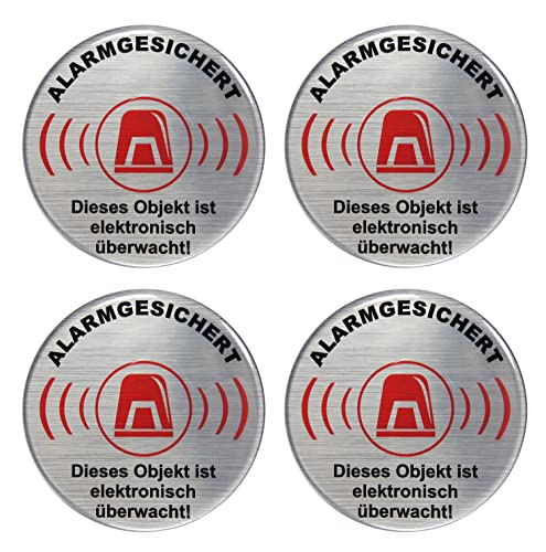 BIKE-label Alu Optik 3D Aufkleber GPS Warnhinweisschild 4 x Alarmgesichert Objekt Video überwacht 70 mm 900200VE von BIKE-label