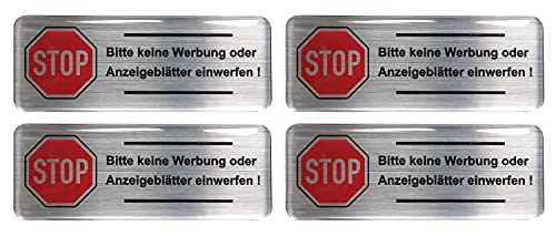 BIKE-label Briefkasten Aufkleber 3D Alu 80x30 mm 4 Stück Keine Werbung 403009VE von BIKE-label
