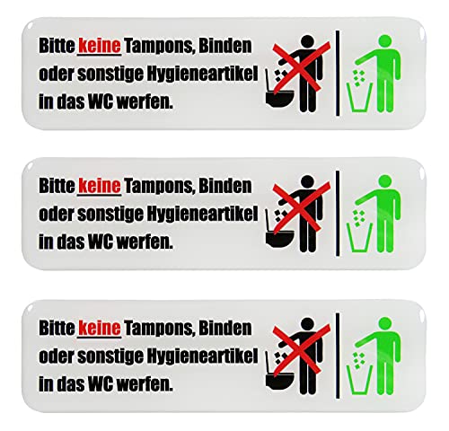BIKE-label Schild 3D Aufkleber 125 x 35 mm 3 Stück keine Hygieneartikel ins WC 900215VE von BIKE-label