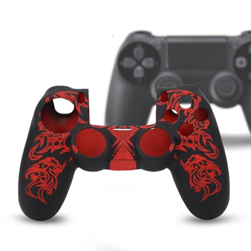 BIKING Hülle für PS4 Controller, Weiche Silikonhülle Skin Grip Shell Cover für Playstation 4 PS4 Controller(Schwarz Rot) von BIKING