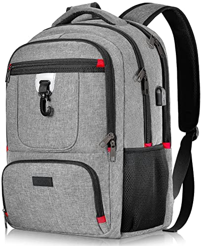 Rucksack Herren, Groß Wasserdicht Schulrucksack für Jungen Teenager, 17.3 Zoll Laptoptasche mit USB Ladeanschluss | Arbeit Reisen Wandern Backpack mit Anti Diebstahl Tasche, Grau Daypack, 25-40 L von BIKROD