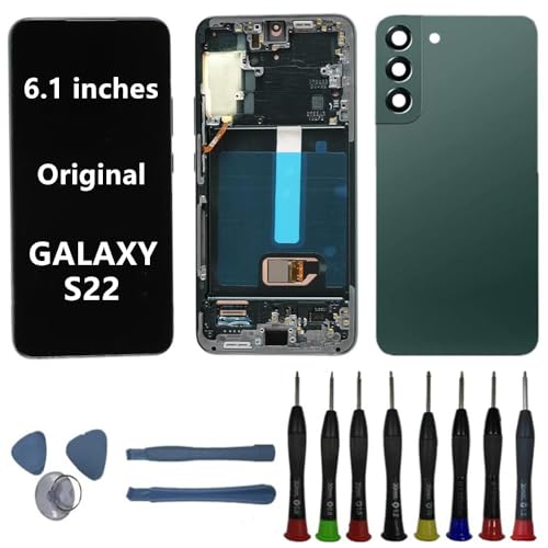BIKZLDEW 6.1" AMOLED Original für Samsung Galaxy S22 Bildschirm Ersatz OEM S22 S901B S901B/DS Display Touchscreen Digitizer Montage (Grüner Rahmen+Rückseite+Reparaturwerkzeuge) von BIKZLDEW