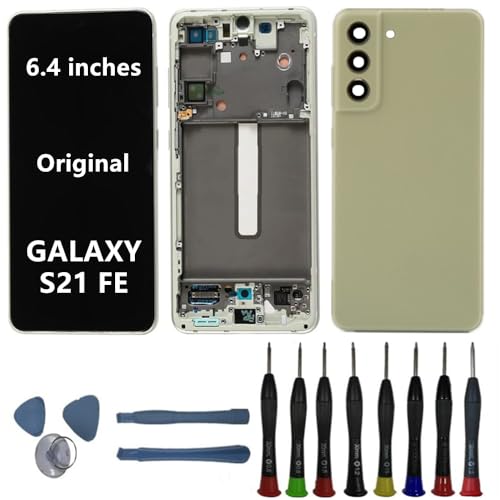 BIKZLDEW 6.4" AMOLED Original für Samsung Galaxy S21 FE Bildschirm Ersatz OEM S21FE SM-G990B SM-G990B/DS Display Touchscreen Digitizer Montage (Grüner Rahmen+Rückseite+Reparaturwerkzeuge) von BIKZLDEW