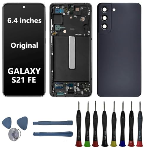 BIKZLDEW 6.4" AMOLED Original für Samsung Galaxy S21 FE Bildschirm Ersatz OEM S21FE SM-G990B SM-G990B/DS Display Touchscreen Digitizer Montage (Schwarzer Rahmen+Rückseite+Werkzeuge) von BIKZLDEW